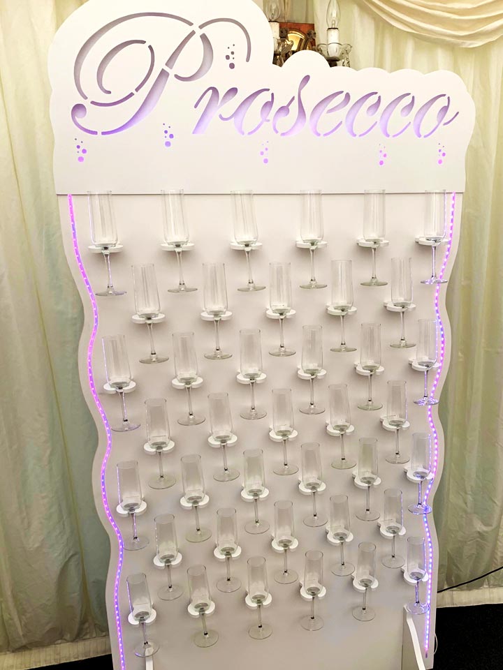 prosecco wall wedding hire rental essex